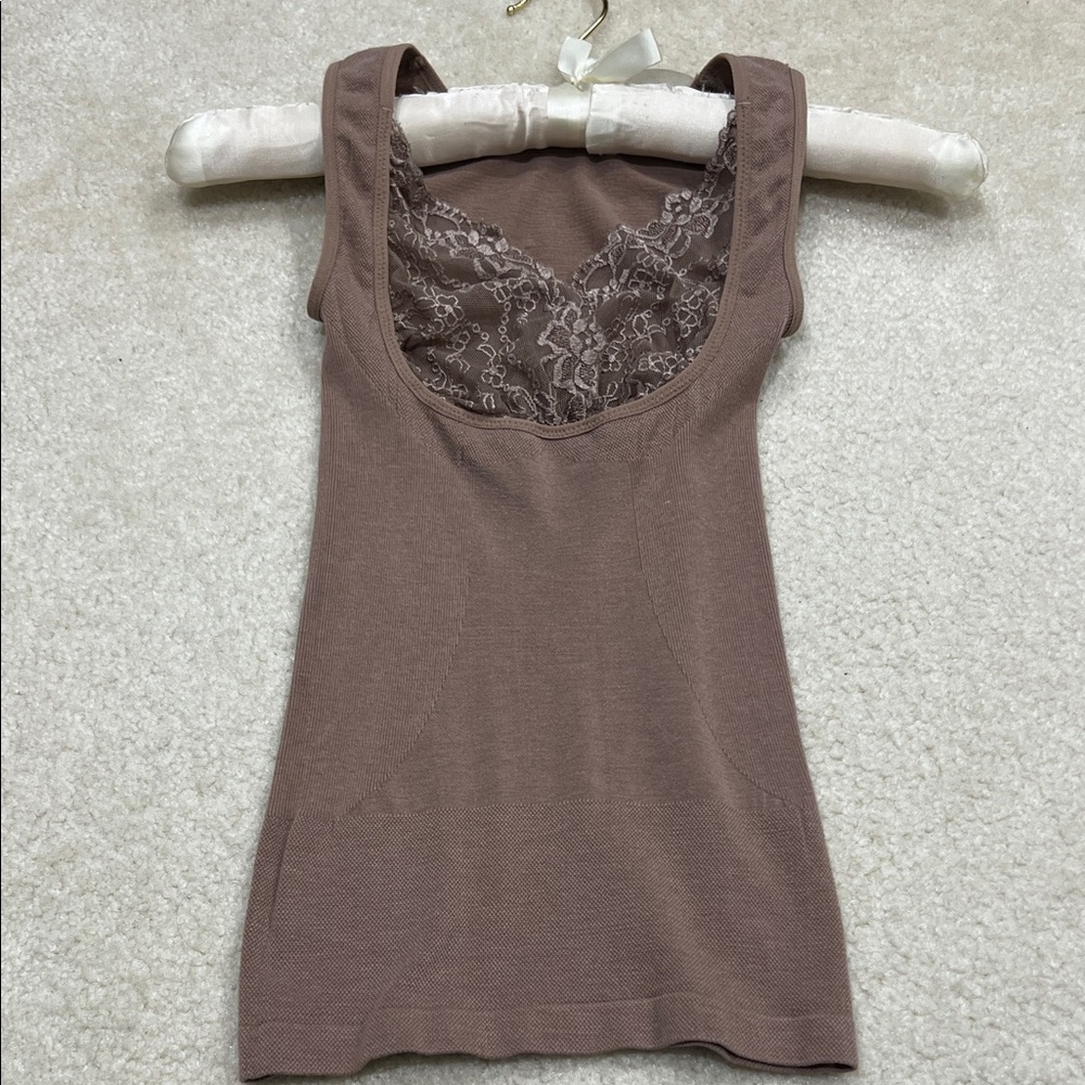 Chic Lace-Accent Tan Tank Top